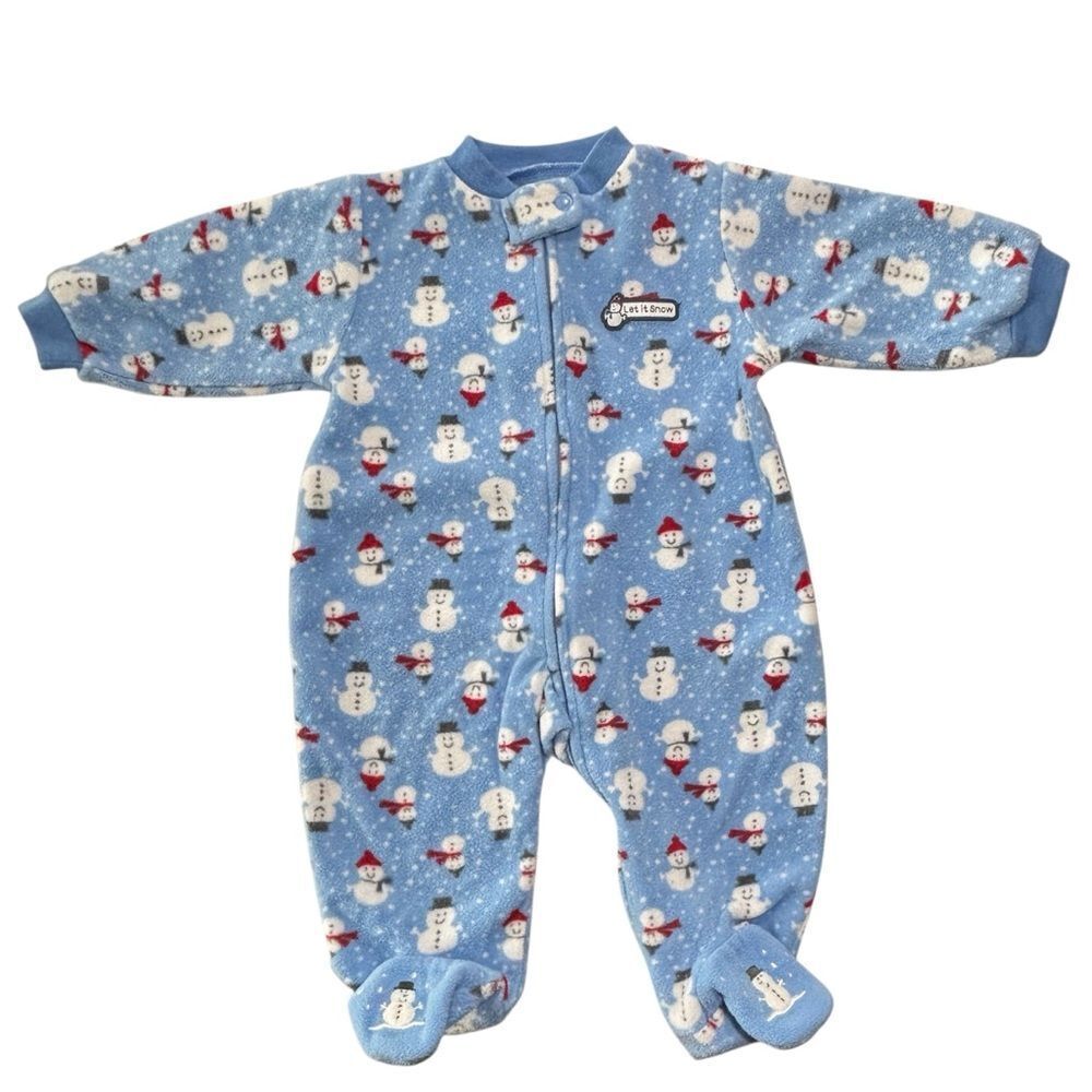 Carter’s Baby Boys Blue Fleece Snowman Christmas Footed Pajamas Sleeper 6 Months